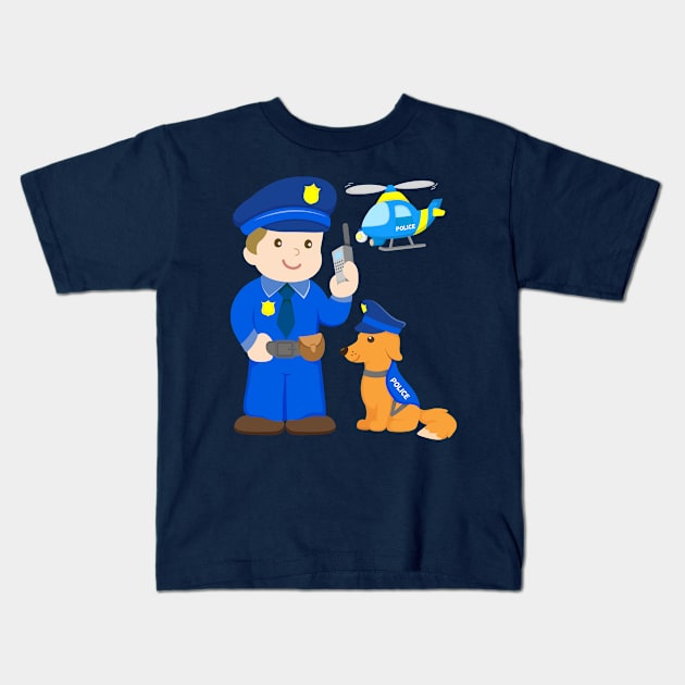 Cop with Police Dog for Kids Kids T-Shirt by samshirts